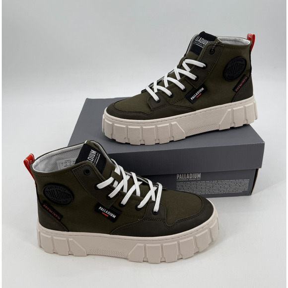 Palladium PALLATOWER HI Sneaker Ankle Boot Womens Size 9 Olive Green Canvas New - Picture 1 of 12